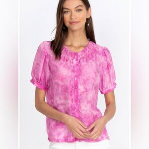 Johnny Was x Amanda Bond Amelie Top Purple Tie Dye Womens Sz L/XL Silk Light